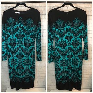 Maggy London long sleeve midi dress, black & teal